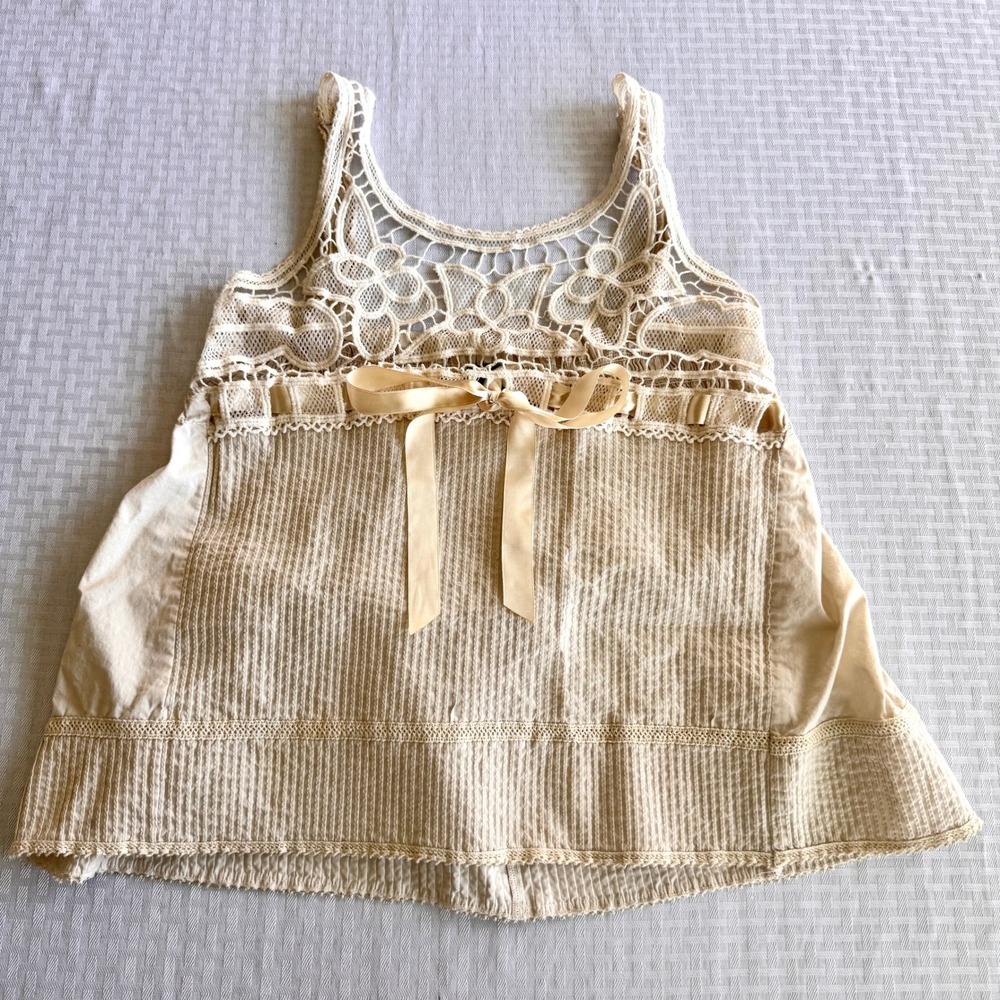 Freeway Cream Crochet Lace Babydoll Camisole Top Boho Cottagecore Small 3564